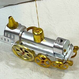 VTG Metal Two Tone Train Engine Hanging Christmas Holiday Ornament 4"